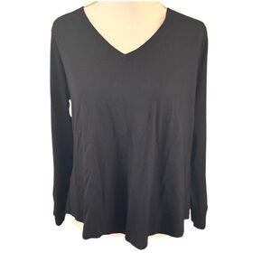 Terra & Sky Black Long Sleeve V-Neck Top Casual Size 0X (14W) Neutral •Pilling•